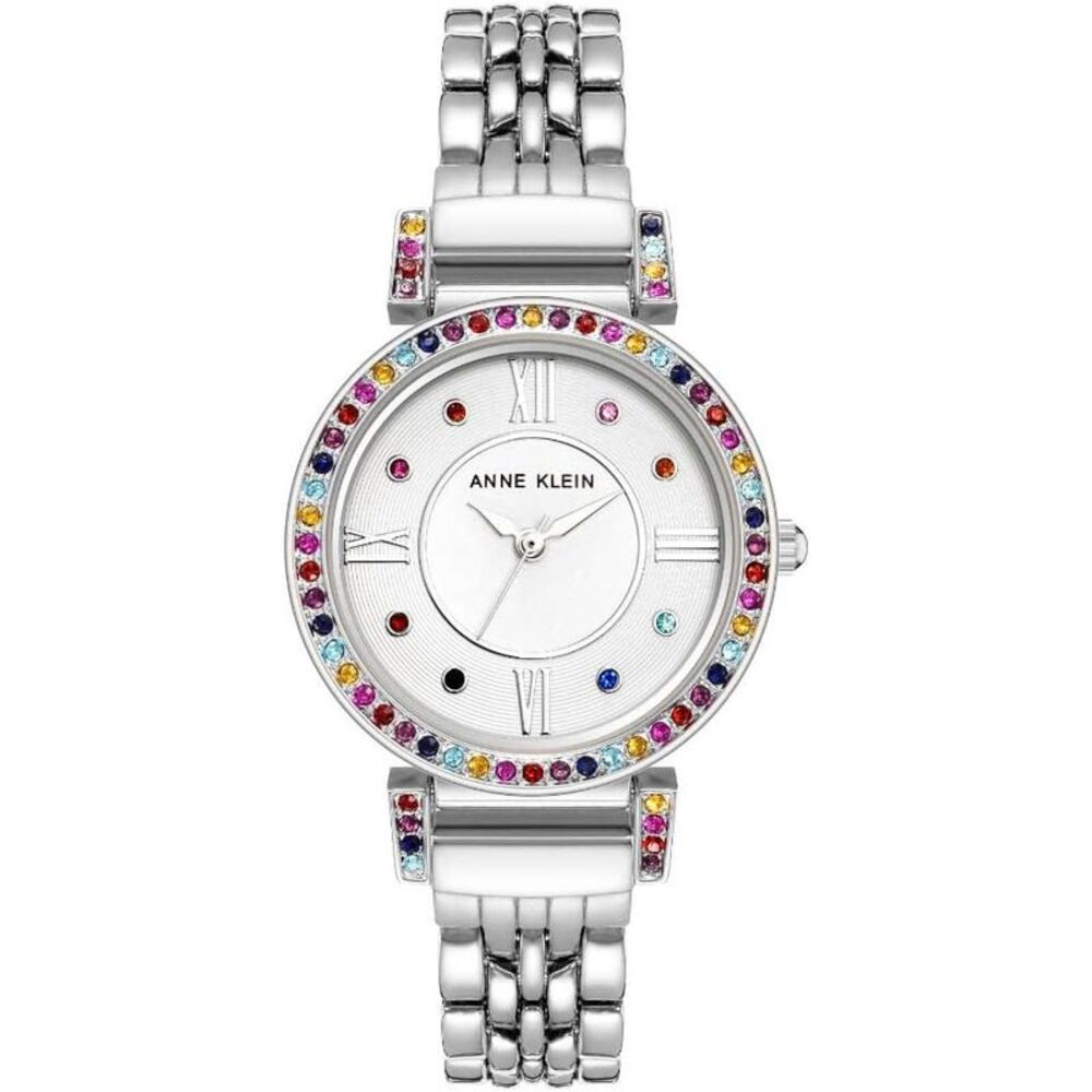Anne Klein Silver-Tone Rainbow Crystal Bezel Ladies Watch AK-2929RBSV